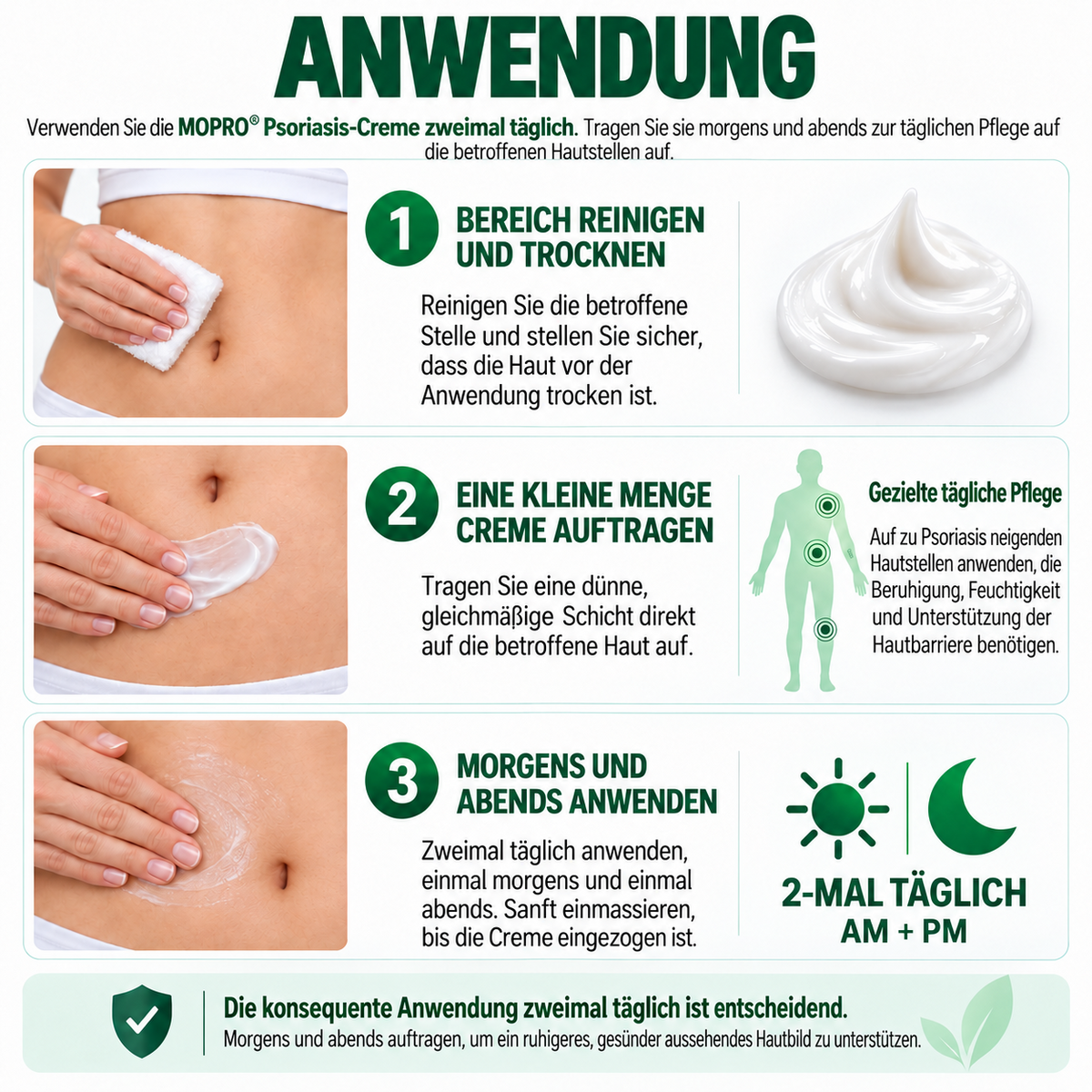 🔥 Nur noch 10 Stück verfügbar! Erhalten Sie 30 % Rabatt auf Ihren zweiten Einkauf! MOPRO® hilft, sichtbare Schuppenbildung, Rötungen, Trockenheit und Juckreiz zu reduzieren und unterstützt gleichzeitig psoriasisgeplagte Haut. 💚