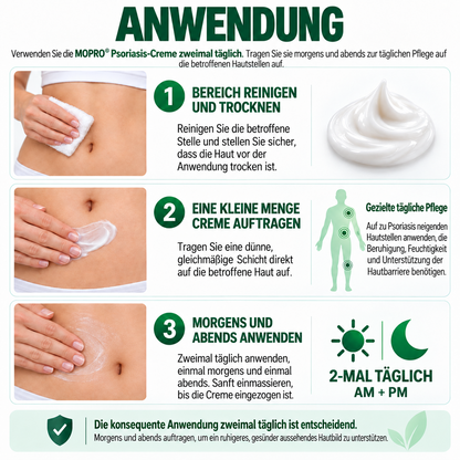 🔥 Nur noch 10 Stück verfügbar! Erhalten Sie 30 % Rabatt auf Ihren zweiten Einkauf! MOPRO® hilft, sichtbare Schuppenbildung, Rötungen, Trockenheit und Juckreiz zu reduzieren und unterstützt gleichzeitig psoriasisgeplagte Haut. 💚