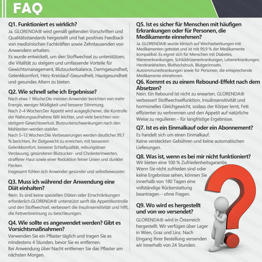 🔥🔥 Kaufen Sie mehr als 10 Packungen und sparen Sie 30%! GLORENDA® Mikronadel-Pflaster sind sicher und getestet. Mit 4–6 Packungen unterstützen Sie Gewichtsmanagement, Blutzuckerregulation, Verdauungsgesundheit und langanhaltende Energie!