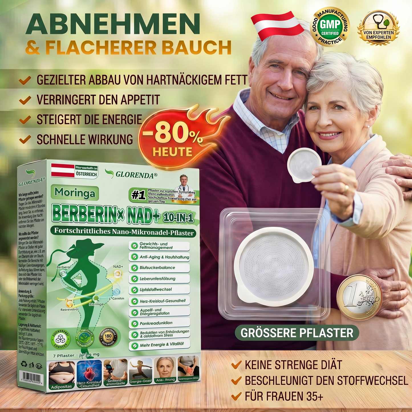 🔥🔥 Kaufen Sie mehr als 10 Packungen und sparen Sie 30%! GLORENDA® Mikronadel-Pflaster sind sicher und getestet. Mit 4–6 Packungen unterstützen Sie Gewichtsmanagement, Blutzuckerregulation, Verdauungsgesundheit und langanhaltende Energie!