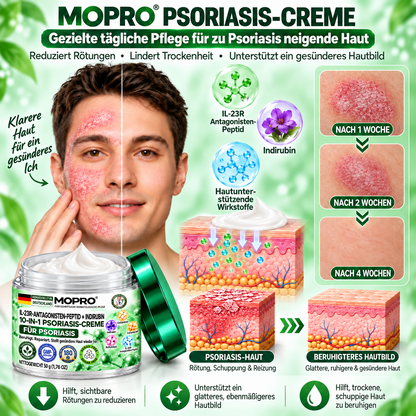 🔥 Nur noch 10 Stück verfügbar! Erhalten Sie 30 % Rabatt auf Ihren zweiten Einkauf! MOPRO® hilft, sichtbare Schuppenbildung, Rötungen, Trockenheit und Juckreiz zu reduzieren und unterstützt gleichzeitig psoriasisgeplagte Haut. 💚