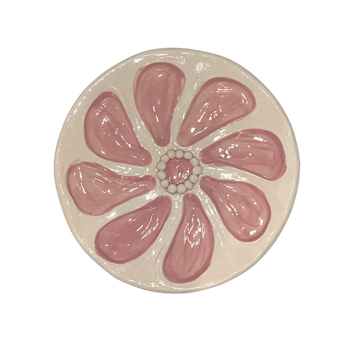 Hand-Painted Oyster Plate, Blush Beaded